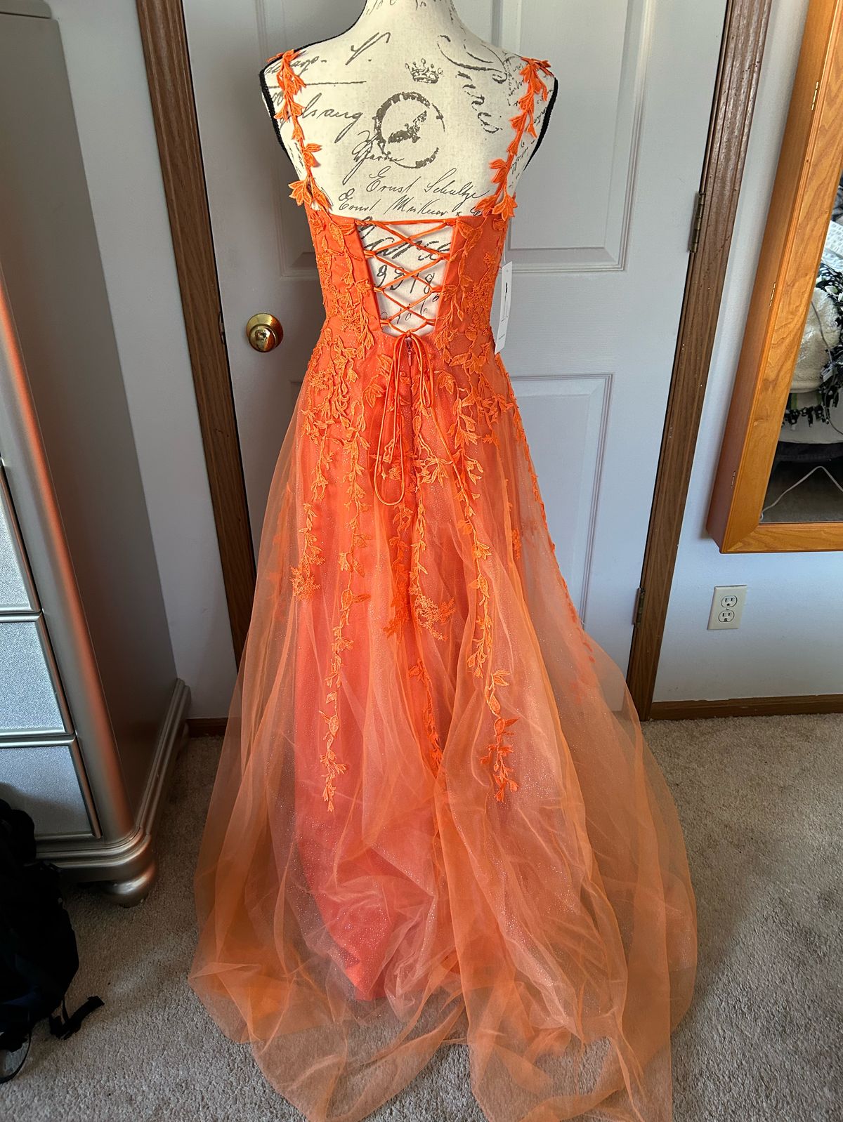 Size 4 Prom Plunge Orange A-line Dress on Queenly