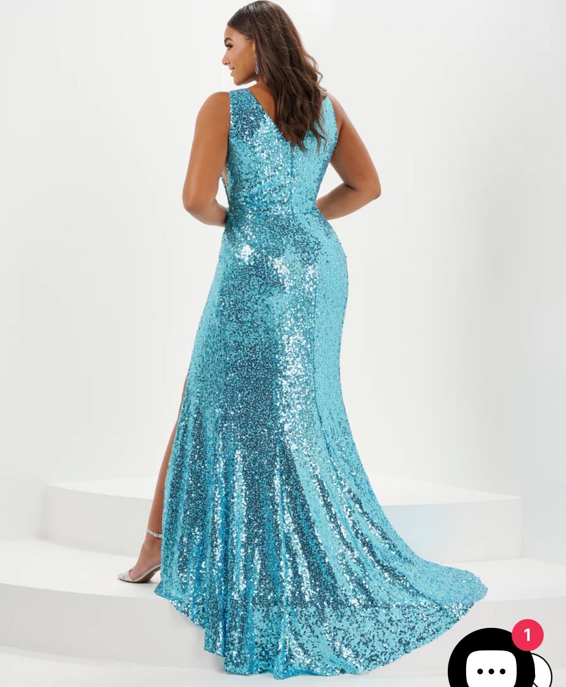Style 16130 Tiffany Designs Plus Size 20 Prom Blue Side Slit Dress on Queenly