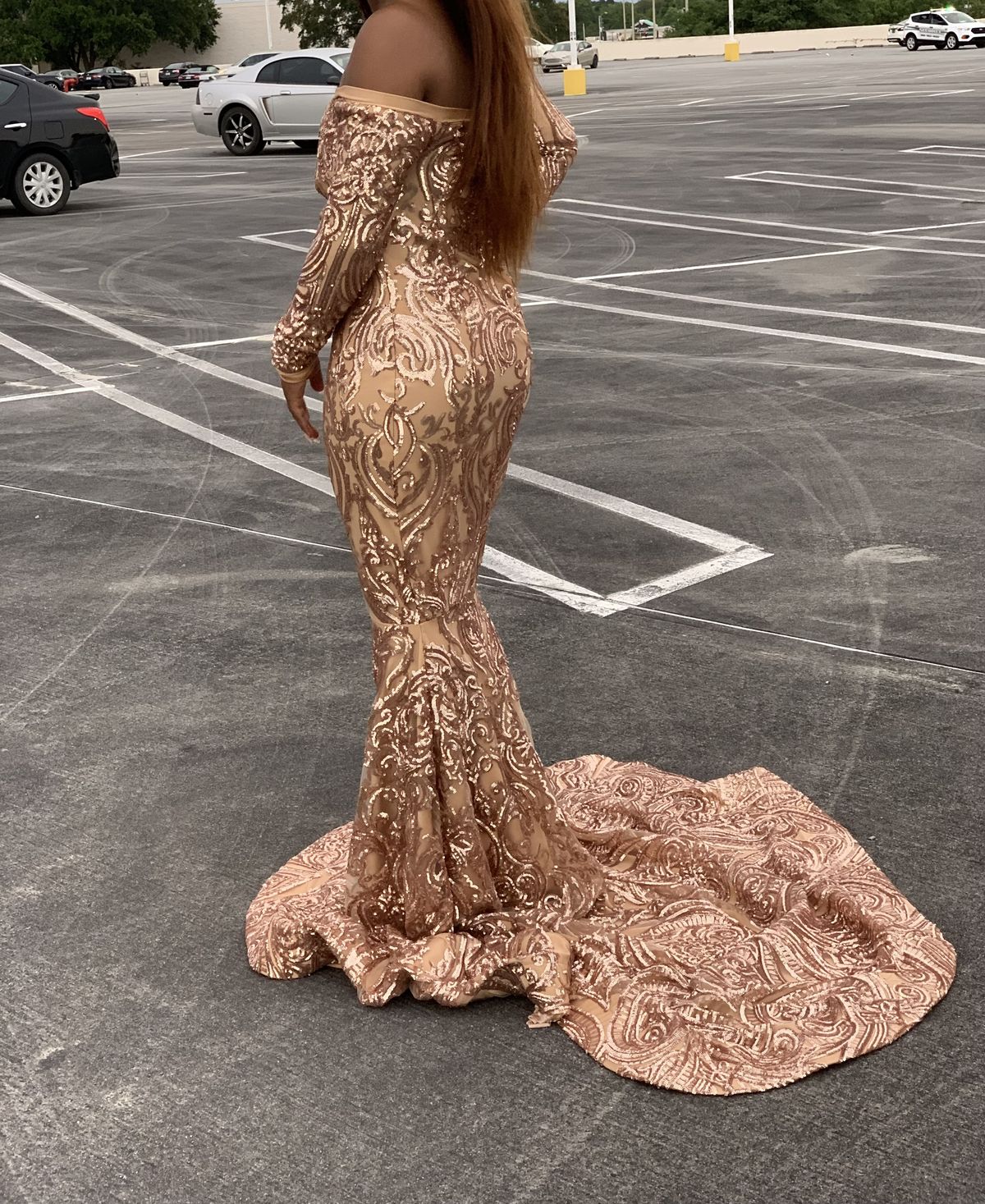 Size 4 Prom Long Sleeve Rose Gold Mermaid Dress on Queenly