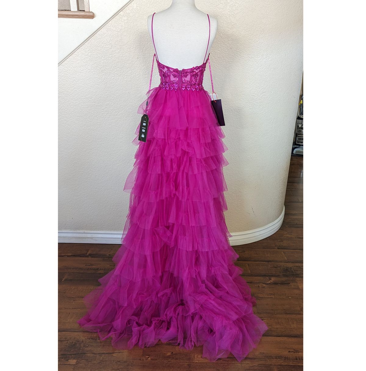 Style Fuchsia Sequin Corset Tulle Prom Ball Gown Dress Size 0 Prom Plunge Lace Pink Ball Gown on Queenly