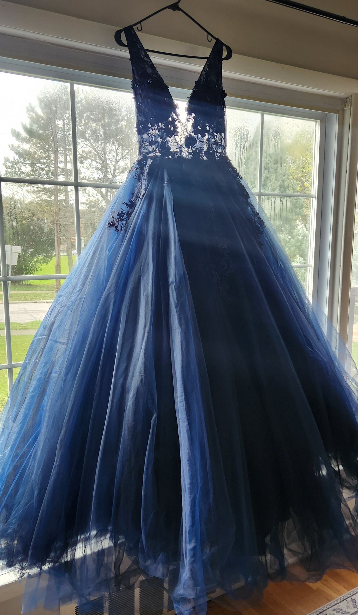 Jovani Size 10 Prom Sheer Navy Blue Ball Gown on Queenly