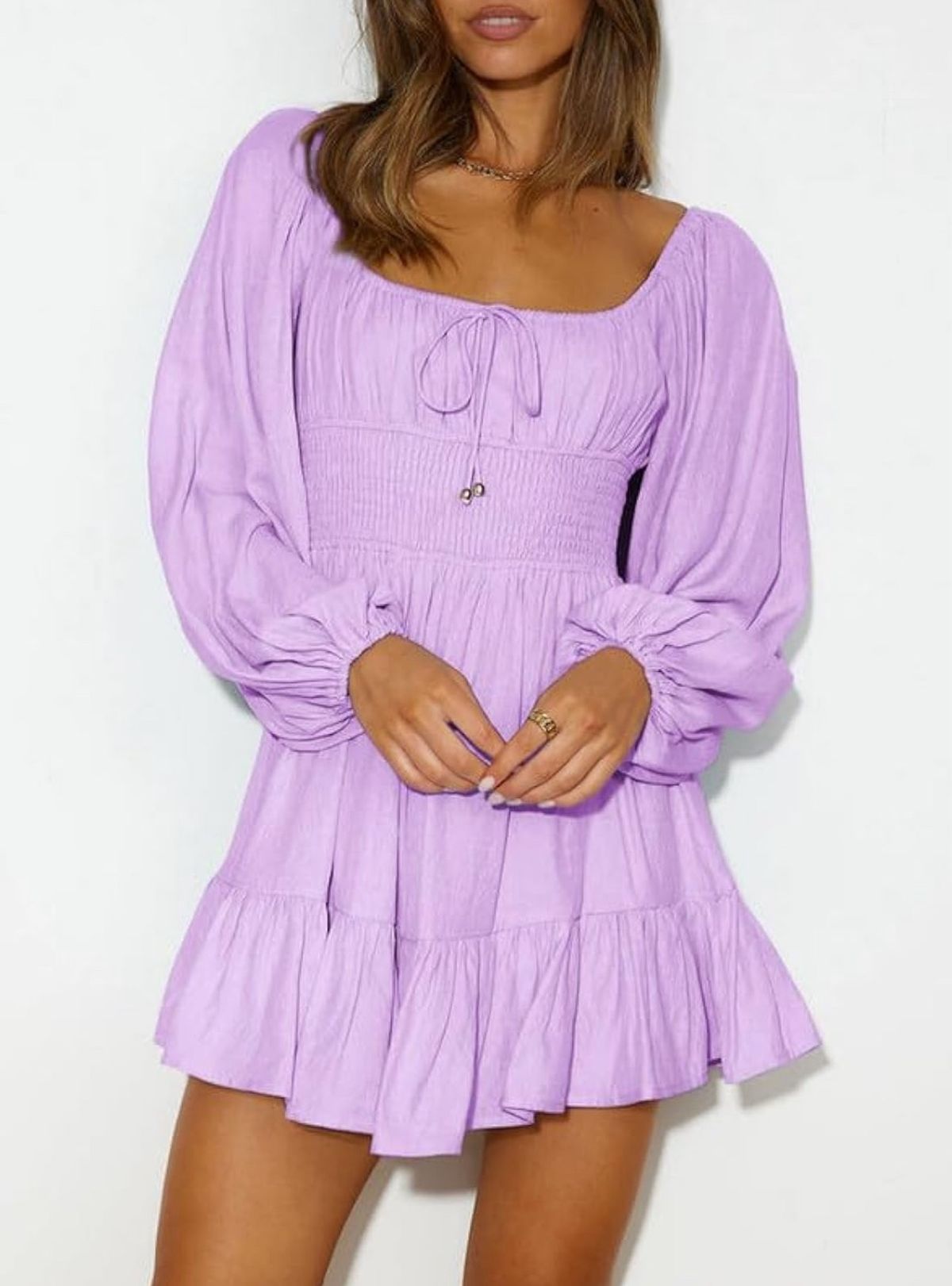 Amazon Size L Homecoming Long Sleeve Light Purple A-line Dress on Queenly
