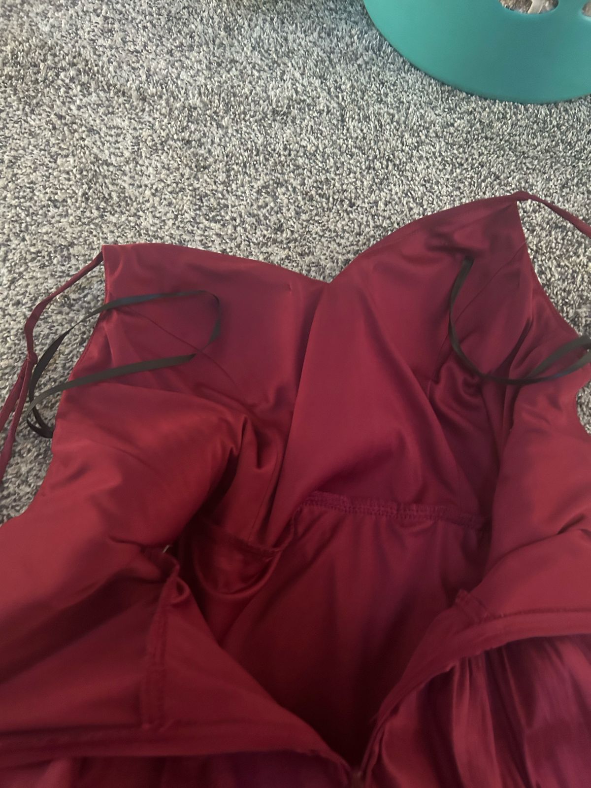 Size 14 Prom Plunge Burgundy Red A-line Dress on Queenly