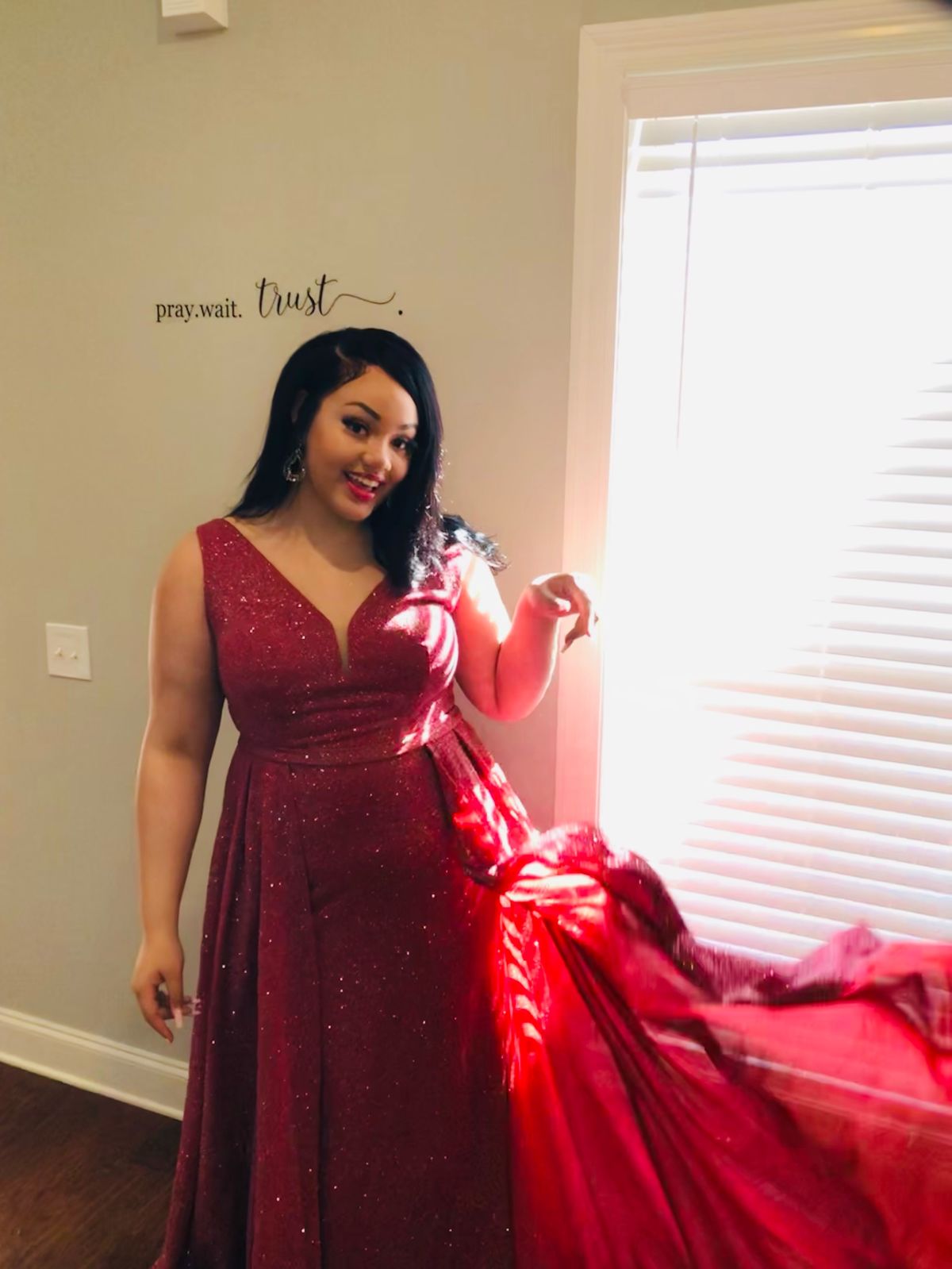 Jovani Plus Size 16 Prom Plunge Red Dress With Train on Queenly