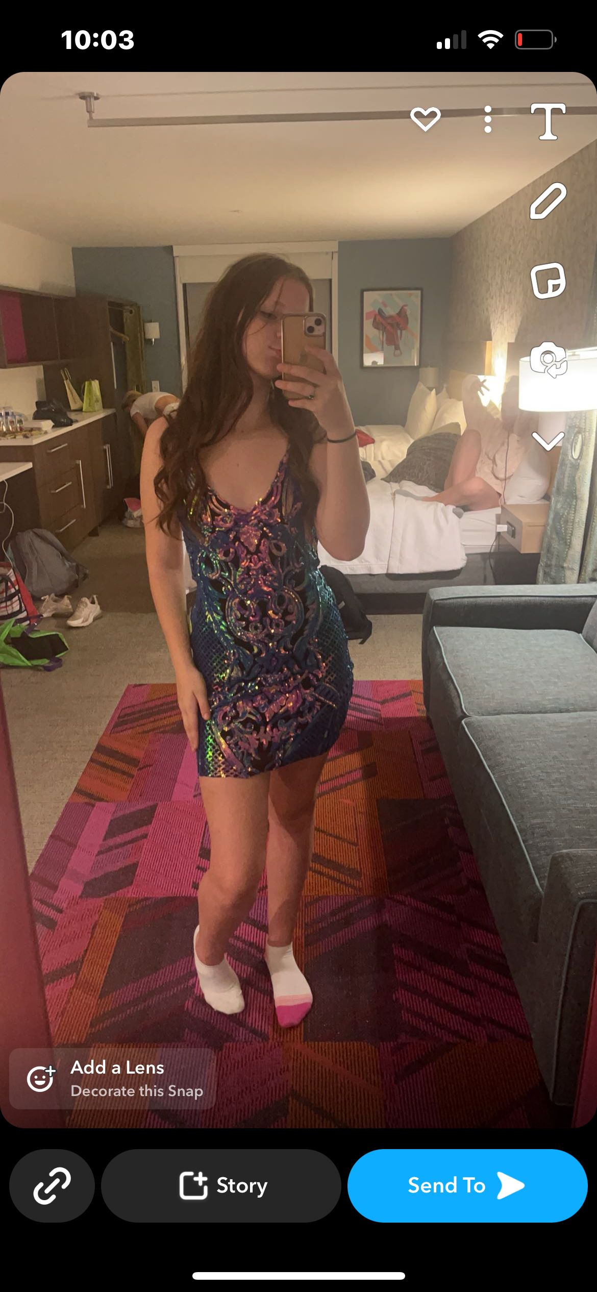 Size M Homecoming Plunge Multicolor Cocktail Dress on Queenly