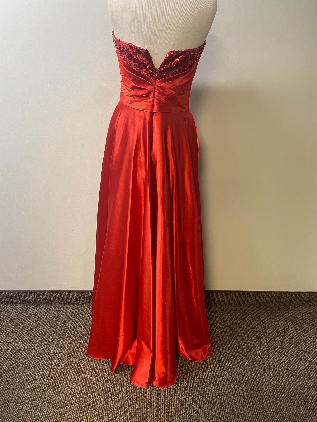 Style 9508 Blush Prom Size 8 Prom Strapless Sequined Red Dress With Train on Queenly