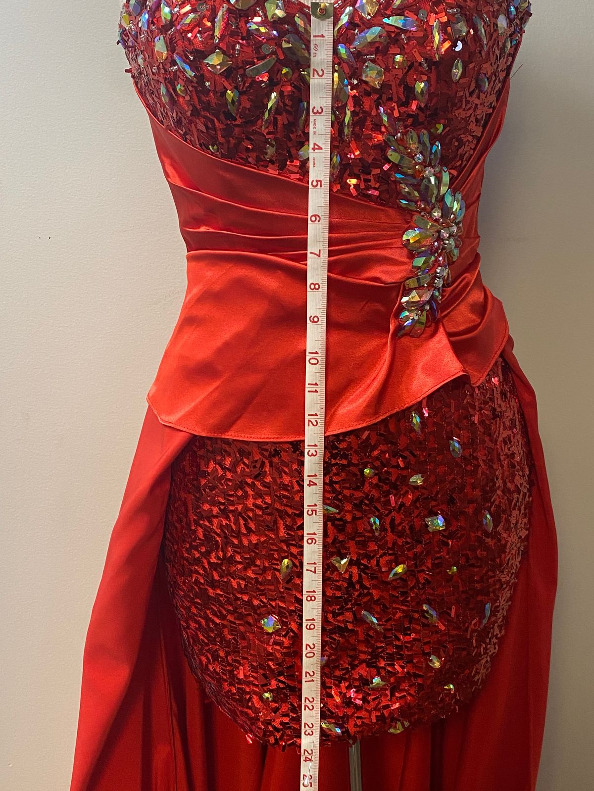 Style 9508 Blush Prom Size 8 Prom Strapless Sequined Red Dress With Train on Queenly