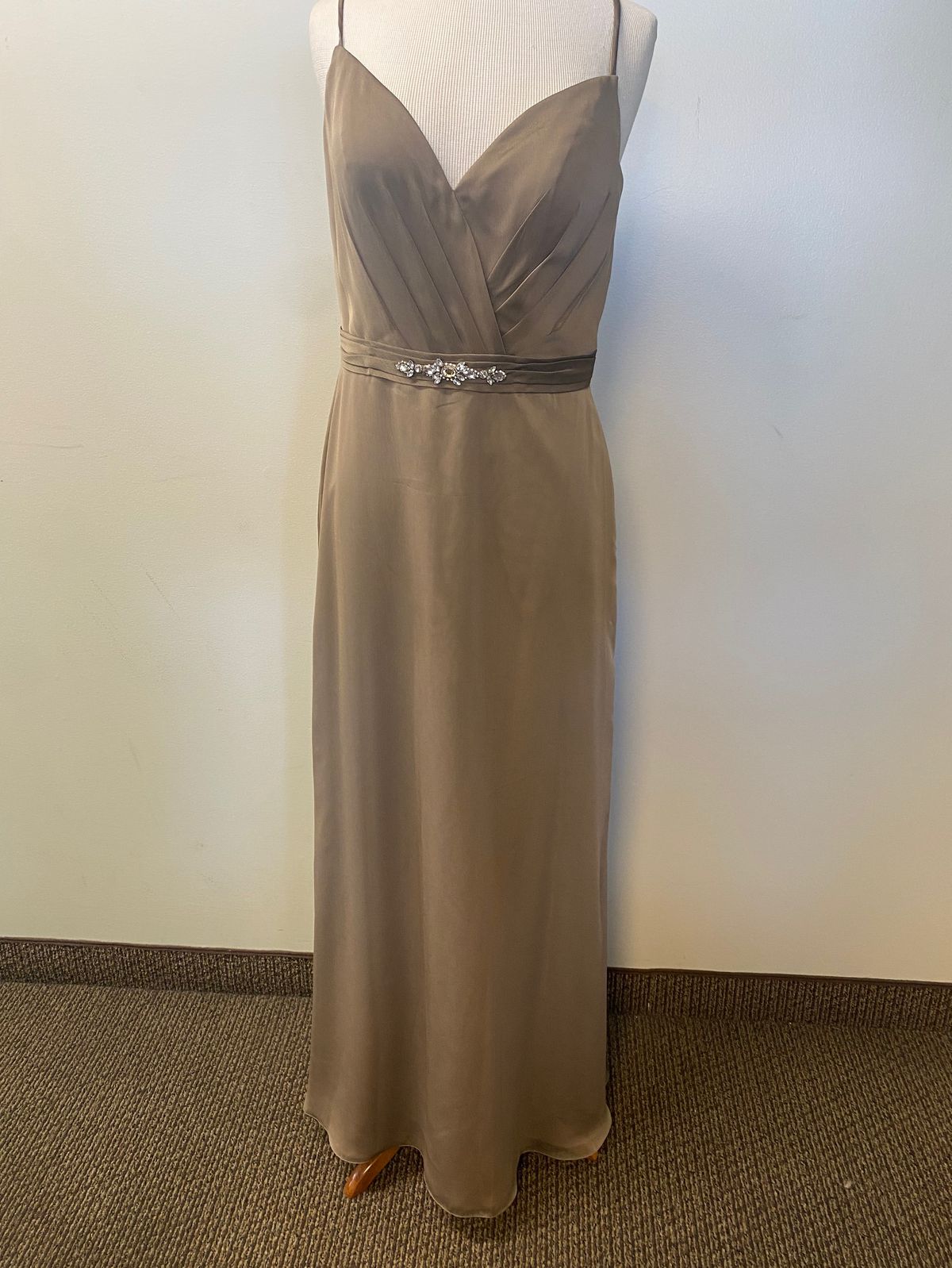 Style 1611 Bari Jay Size 12 Bridesmaid Halter Sequined Brown A-line Dress on Queenly
