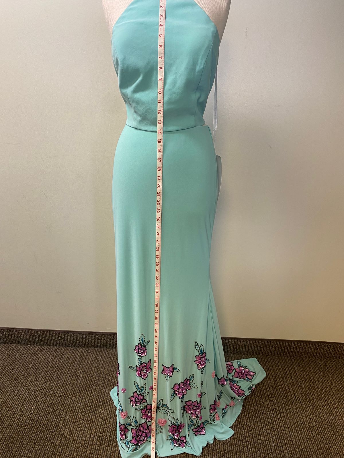 Style 7607 Rachel Allan Size 12 Prom Halter Sequined Light Green A-line Dress on Queenly