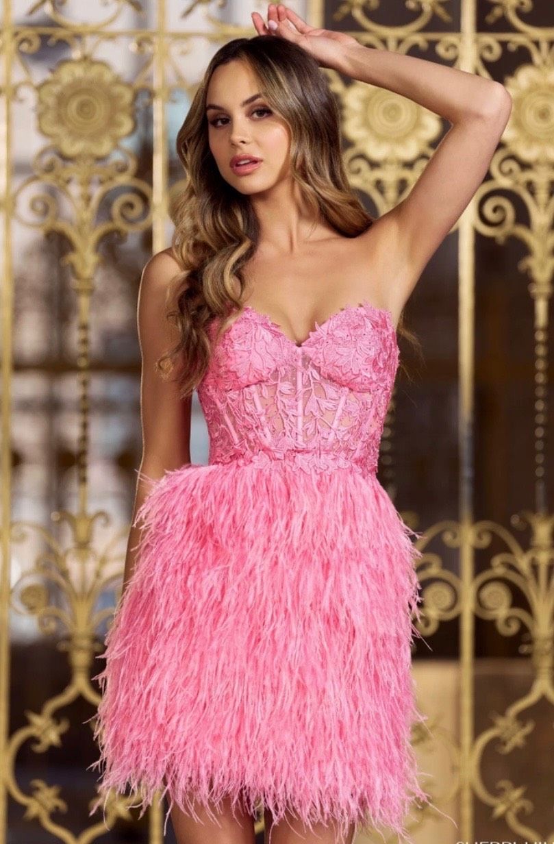 Style 55179 Sherri Hill Size 6 Prom Strapless Lace Pink Cocktail Dress on Queenly