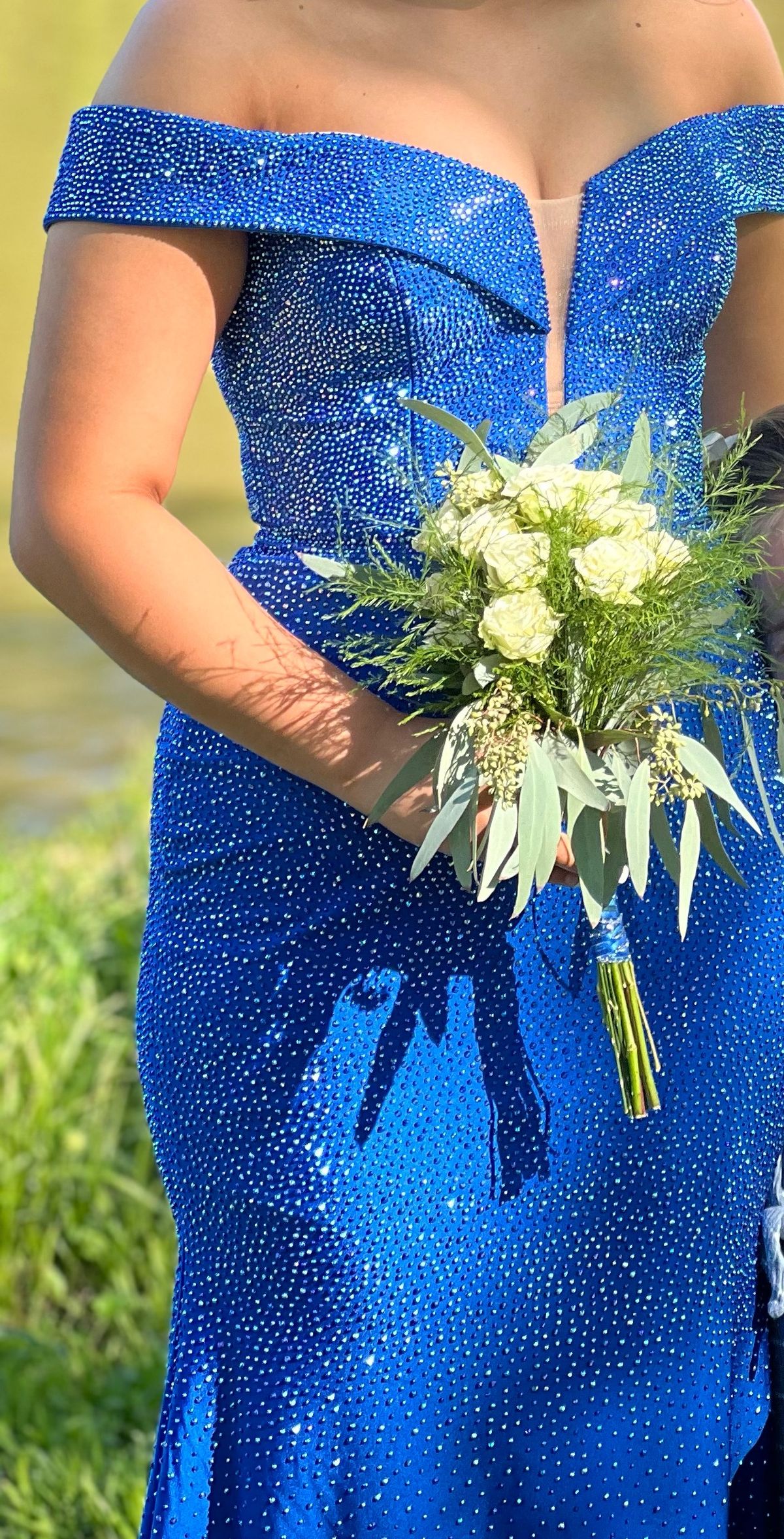Style 55338 Sherri Hill Size 6 Prom Off The Shoulder Sequined Blue Mermaid Dress on Queenly