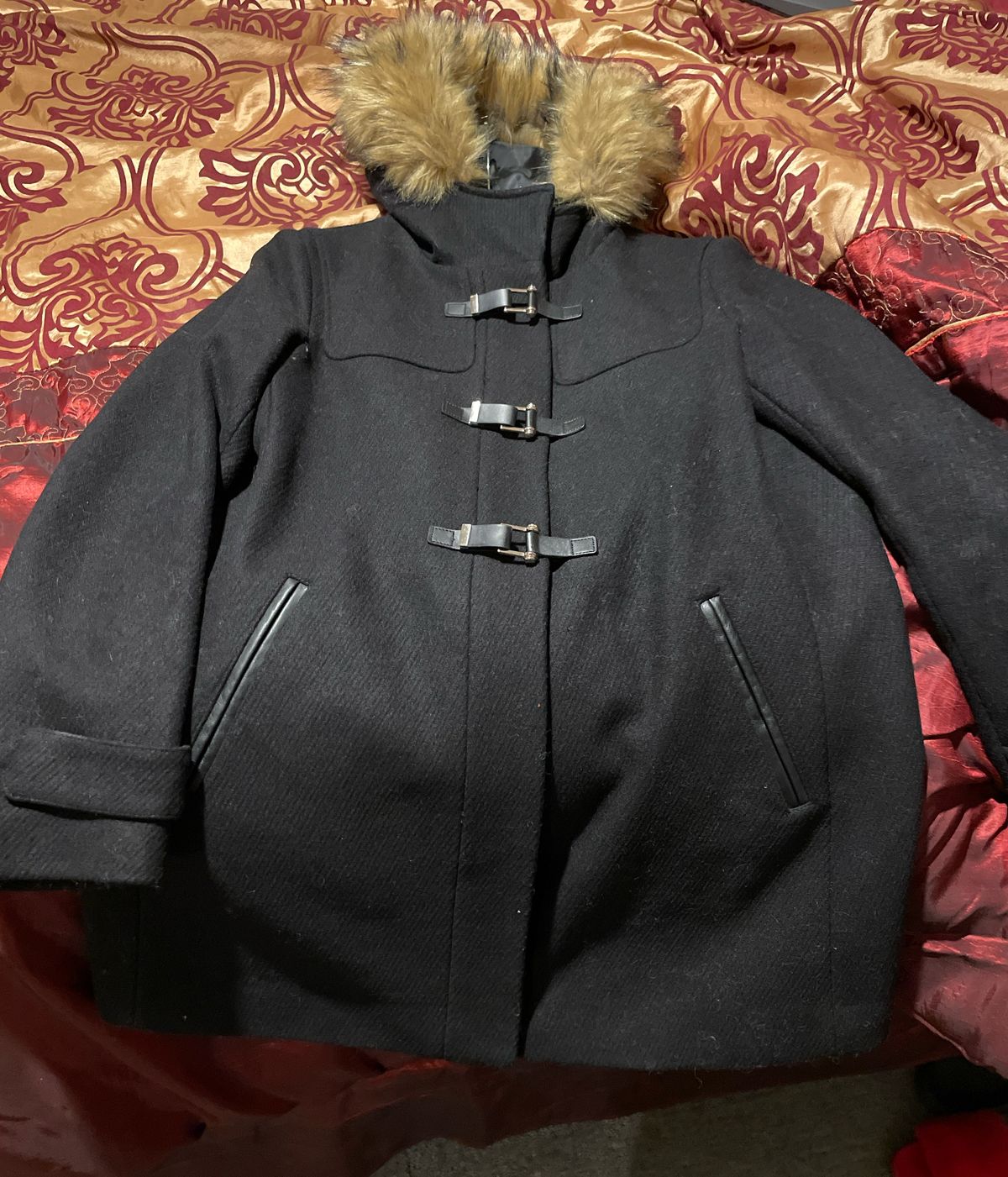 Style Black fur coat Cole haan Size 8 Wedding Guest Long Sleeve Black Floor Length Maxi on Queenly
