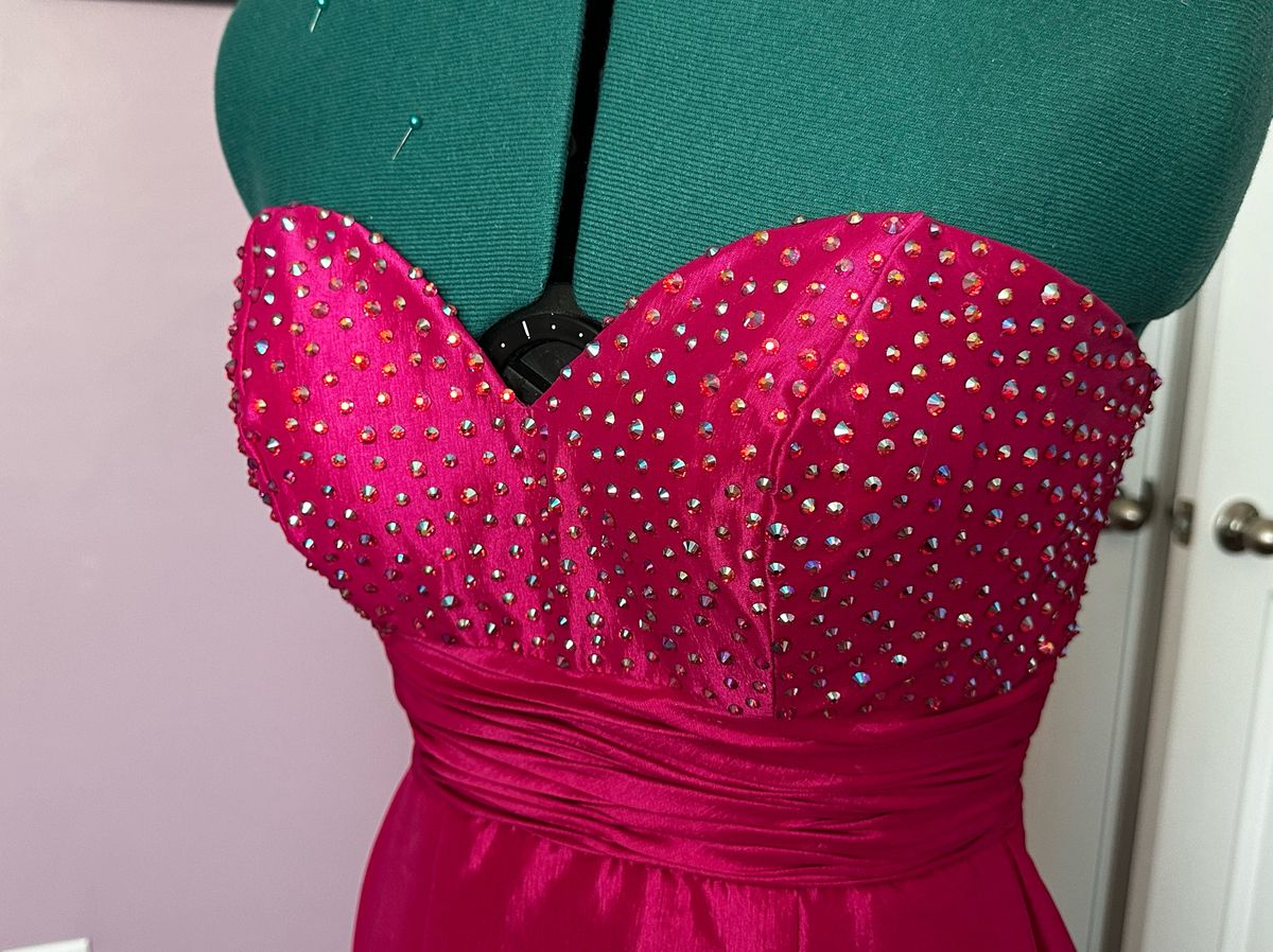 Mac Duggal Size 8 Prom Strapless Sequined Hot Pink Mermaid Dress on Queenly