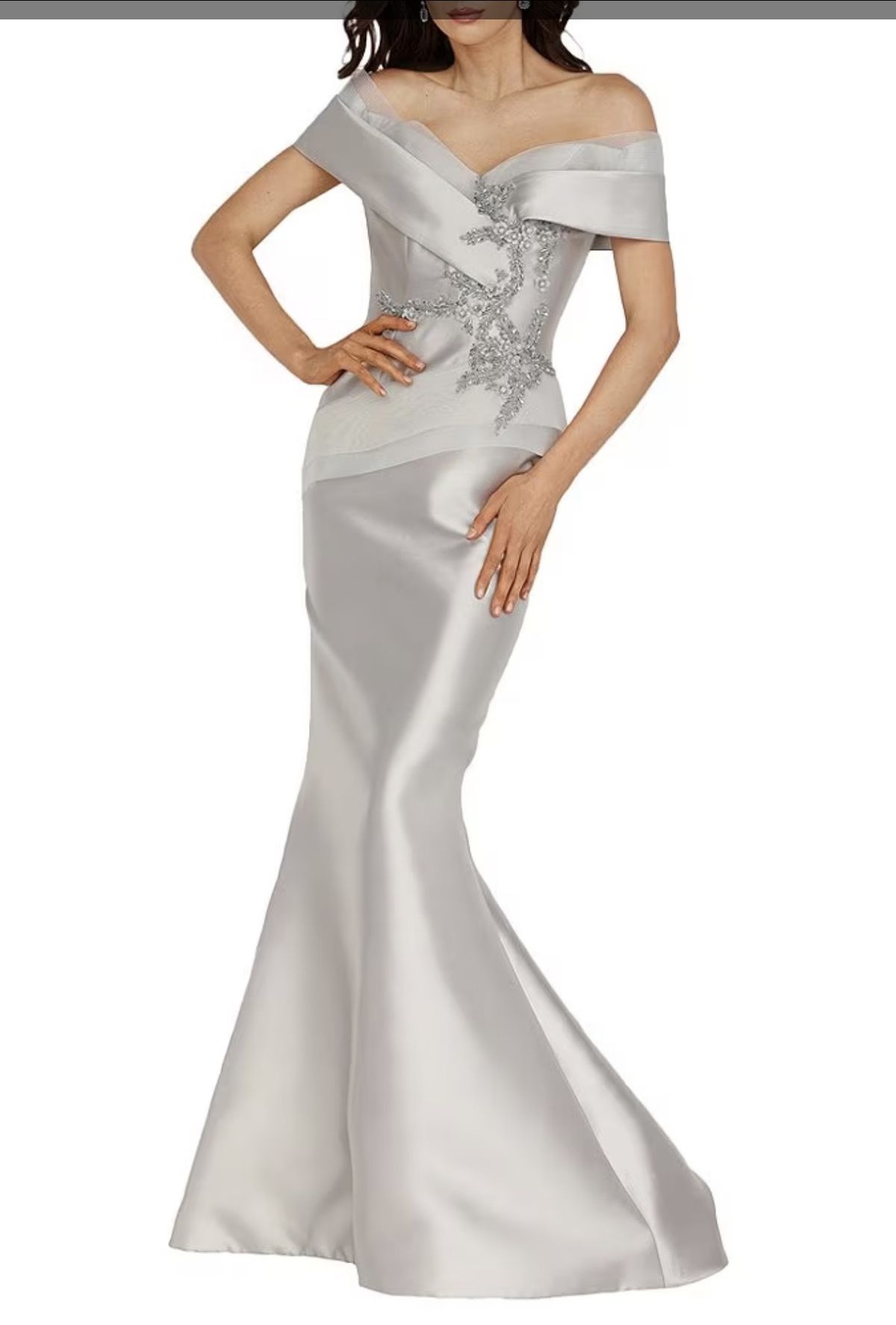 Style 2011M2159 Terani Couture Size 12 Off The Shoulder Nude Mermaid Dress on Queenly