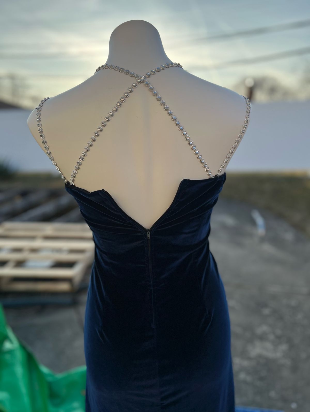 Size S Plunge Velvet Navy Blue Side Slit Dress on Queenly