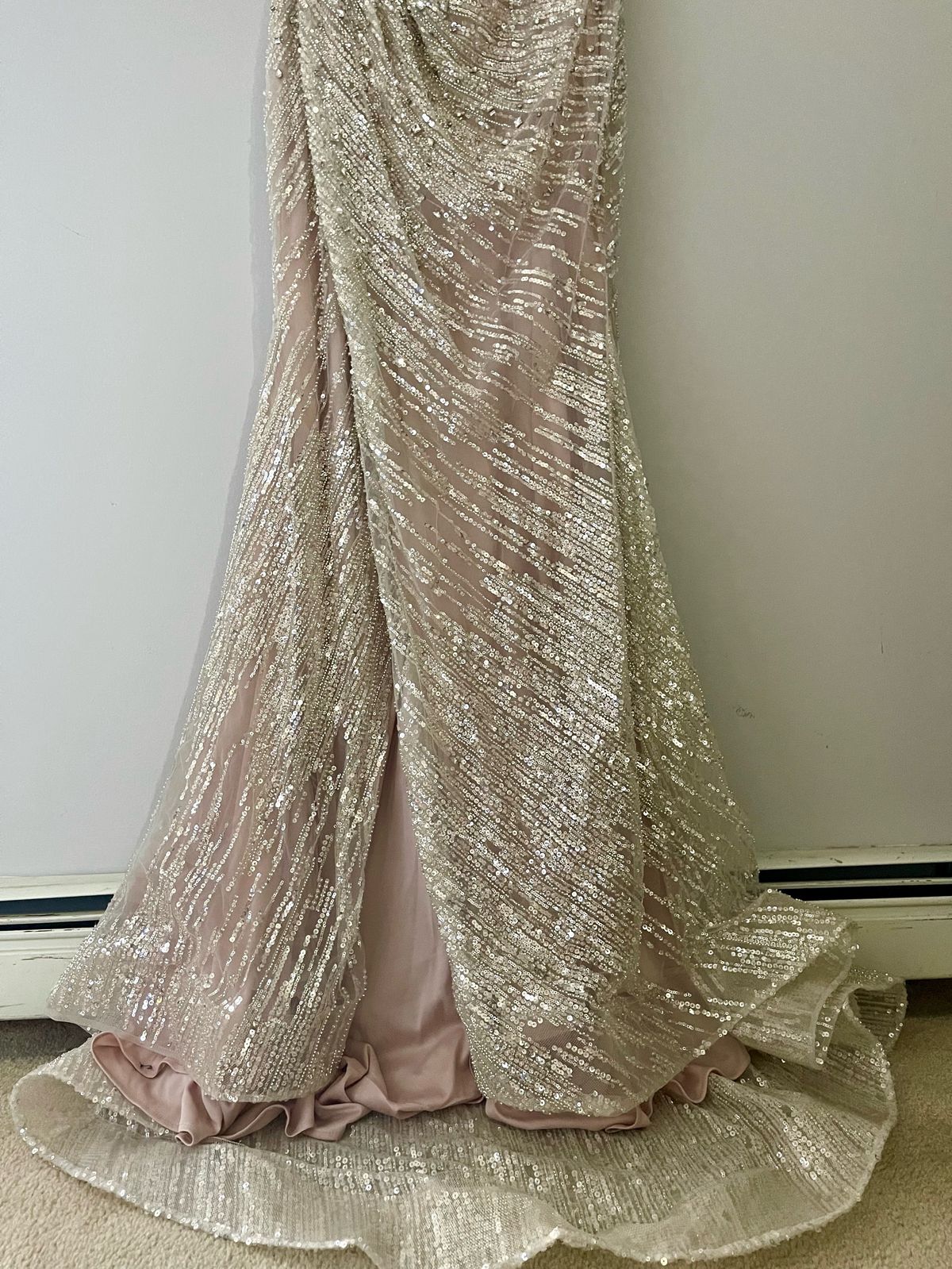 Style Custom-made 60190 pink undertones Nora’s Bridal NY Size 12 Prom Plunge Nude Mermaid Dress on Queenly
