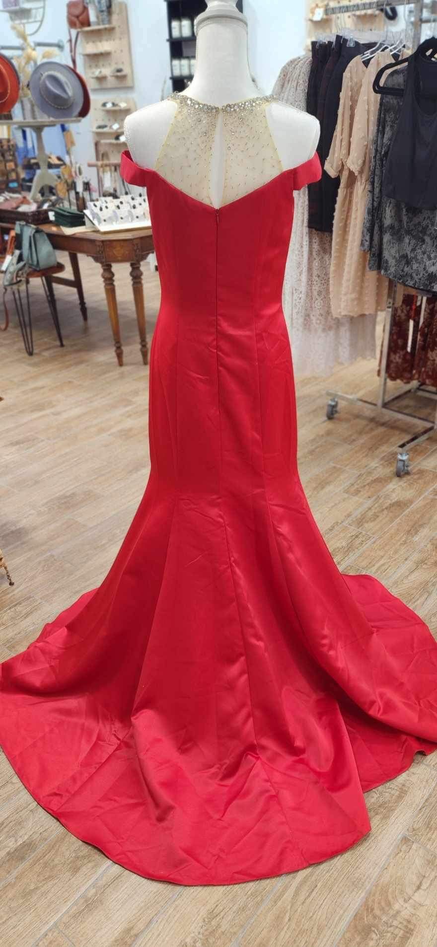 Size 8 Pageant Off The Shoulder Red Mermaid Dress on Queenly