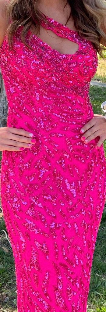 Sherri Hill Size 0 Prom One Shoulder Pink Side Slit Dress on Queenly