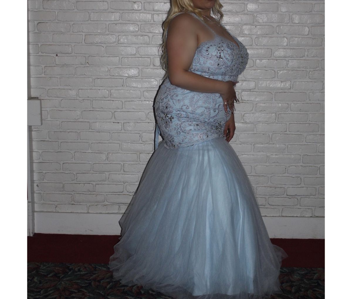 Ed Young Plus Size 20 Prom Blue Mermaid Dress on Queenly