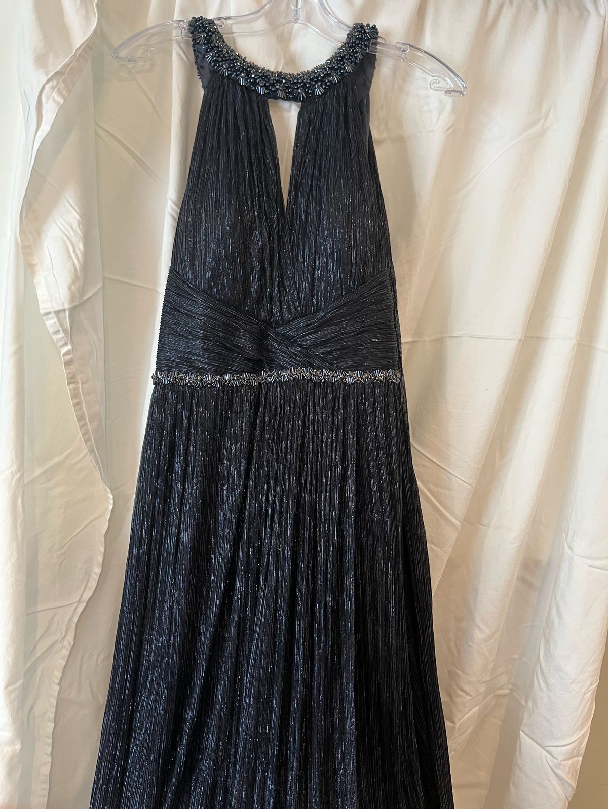 Style 120901 Montage Size 8 Prom Halter Navy Blue Floor Length Maxi on Queenly