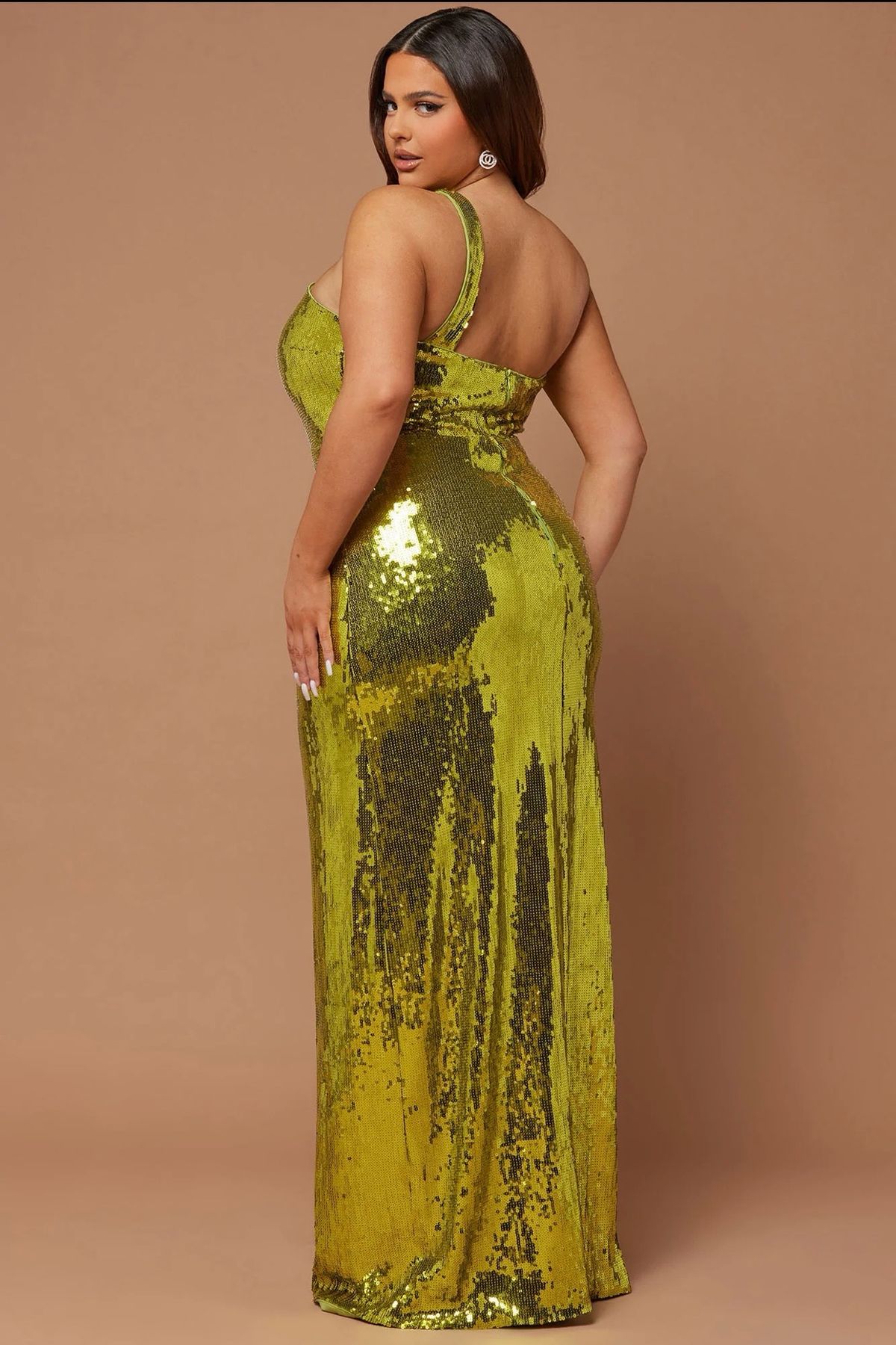 Fashion Nova Size 1X Prom One Shoulder Sheer Green A-line Dress on Queenly
