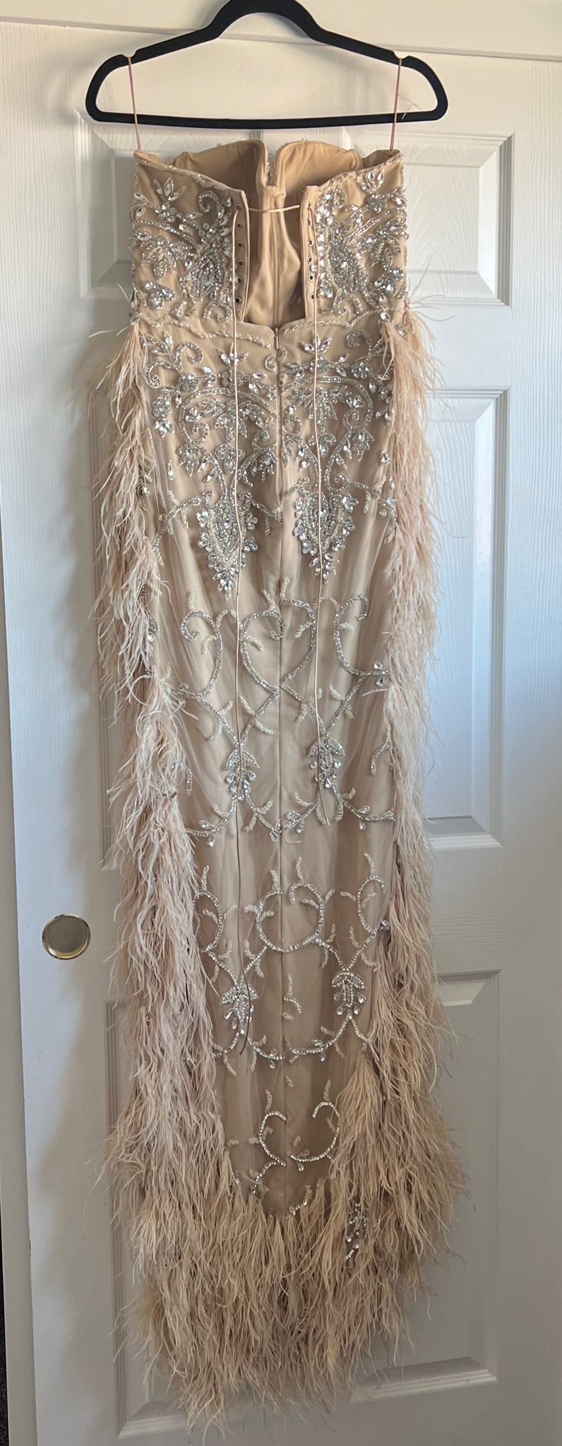 Blini Size 12 Wedding High Neck Sequined Nude A-line Dress on Queenly