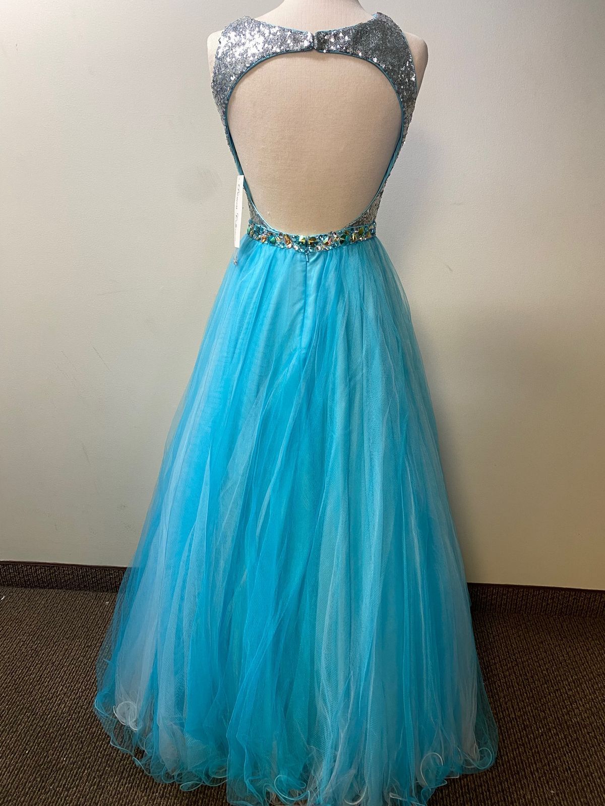 Style 2706 Party Time Formals Size 6 Prom One Shoulder Sequined Light Blue Ball Gown on Queenly