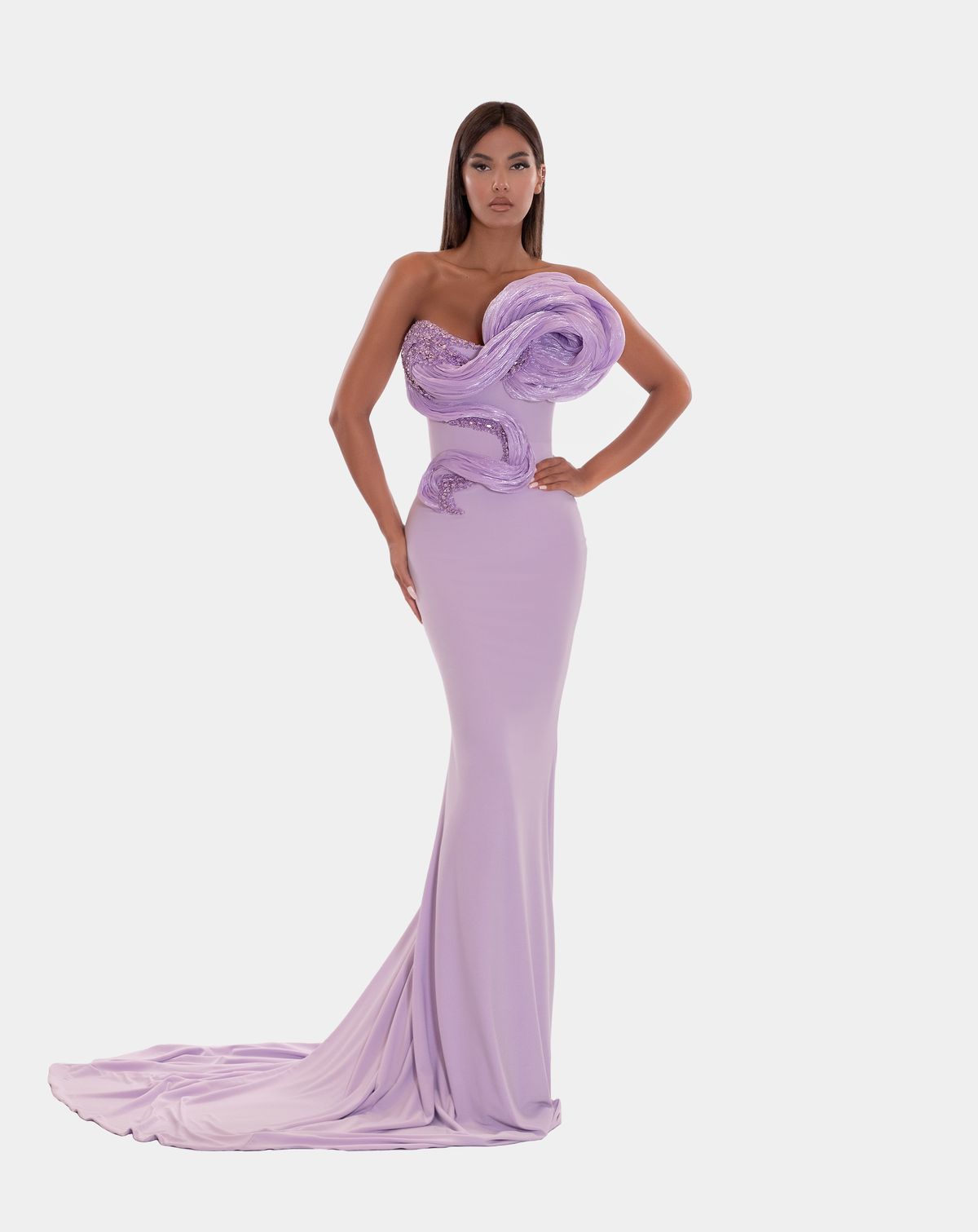 Style AD5212 Albina Dyla Size 8 Purple Dress With Train on Queenly