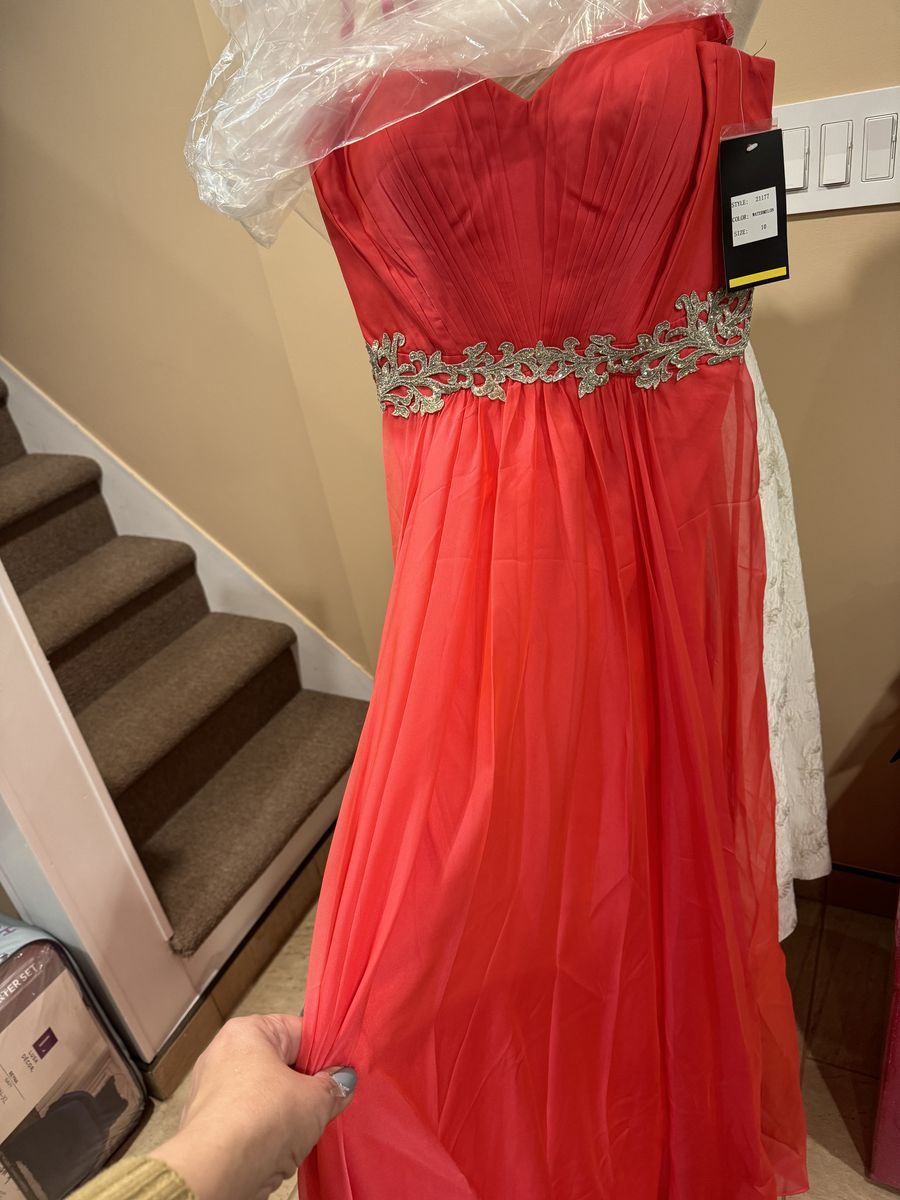 La Femme Size 10 Prom Strapless Red Floor Length Maxi on Queenly