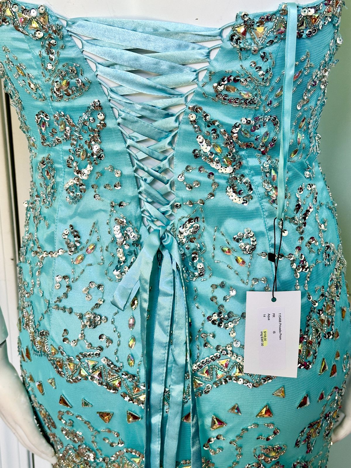 Size 14 Prom Strapless Turquoise Blue Mermaid Dress on Queenly