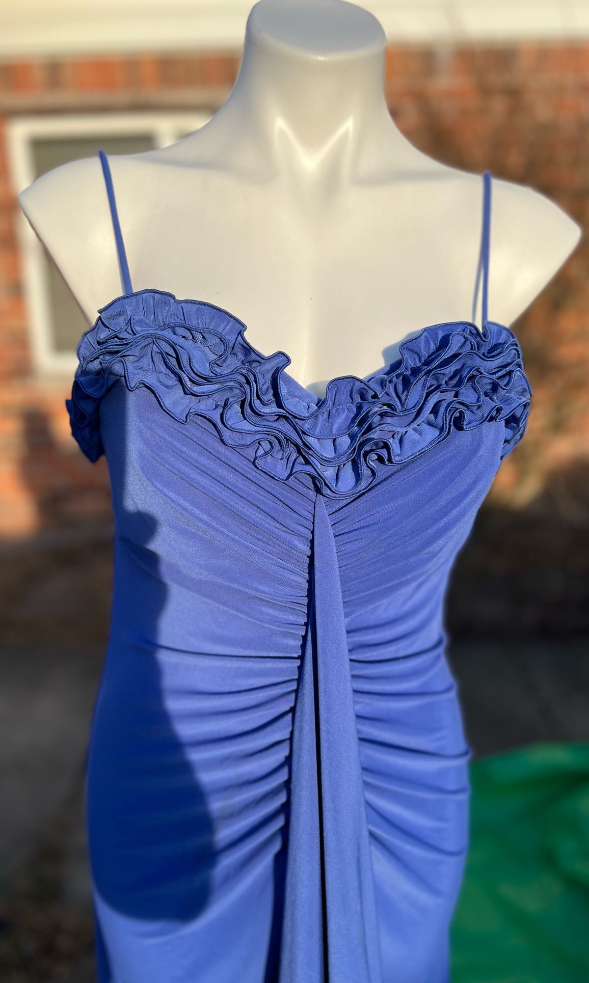 Size 10 Prom Plunge Blue A-line Dress on Queenly