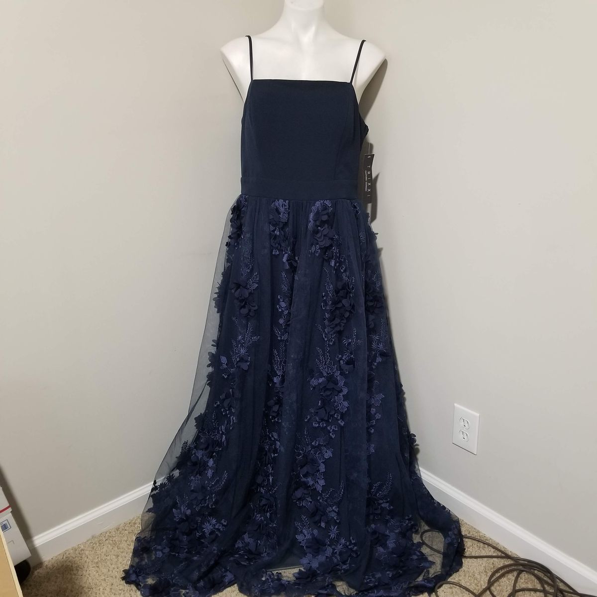 Trixxi Plus Size 16 Wedding Guest Strapless Satin Navy Blue Ball Gown on Queenly