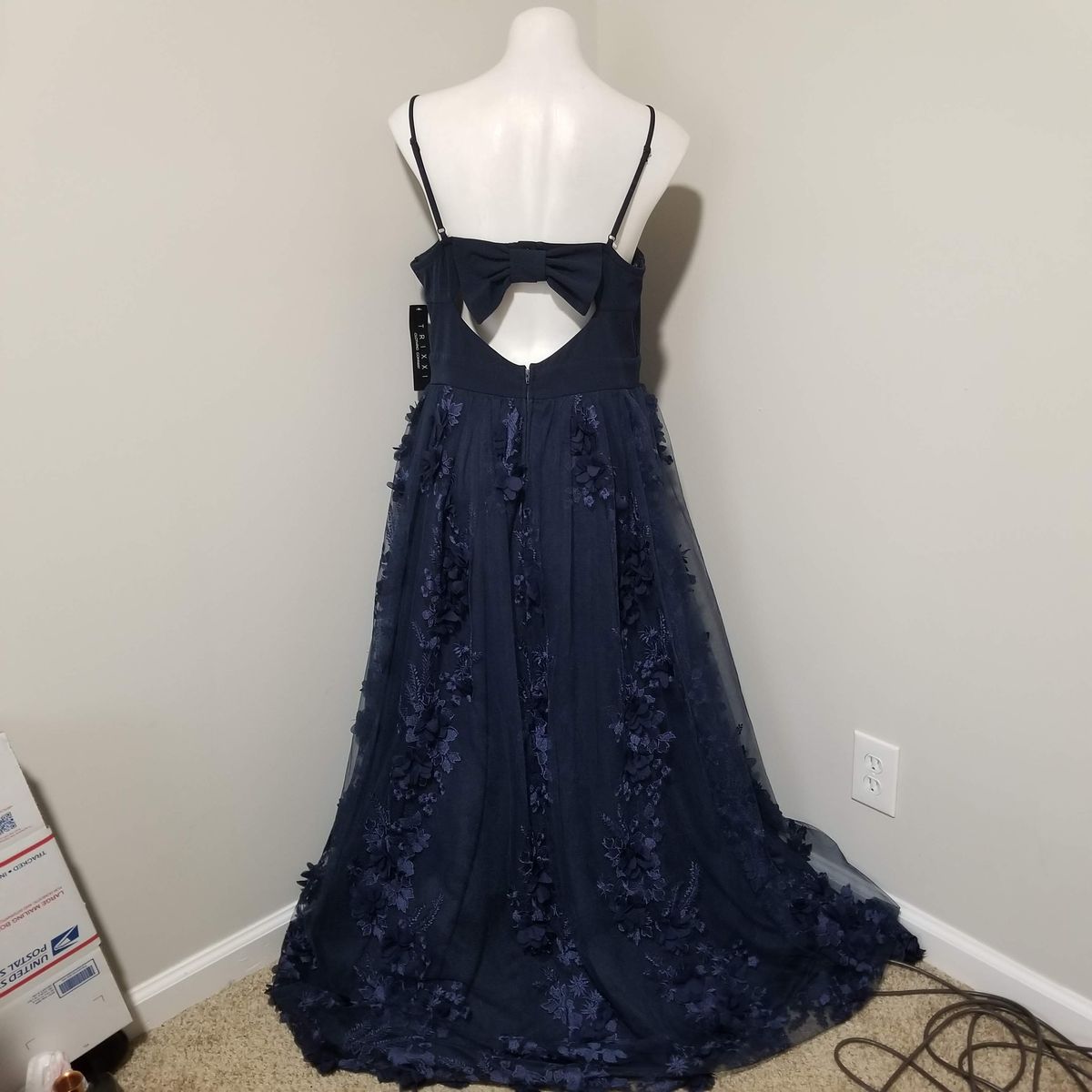 Trixxi Plus Size 16 Wedding Guest Strapless Satin Navy Blue Ball Gown on Queenly
