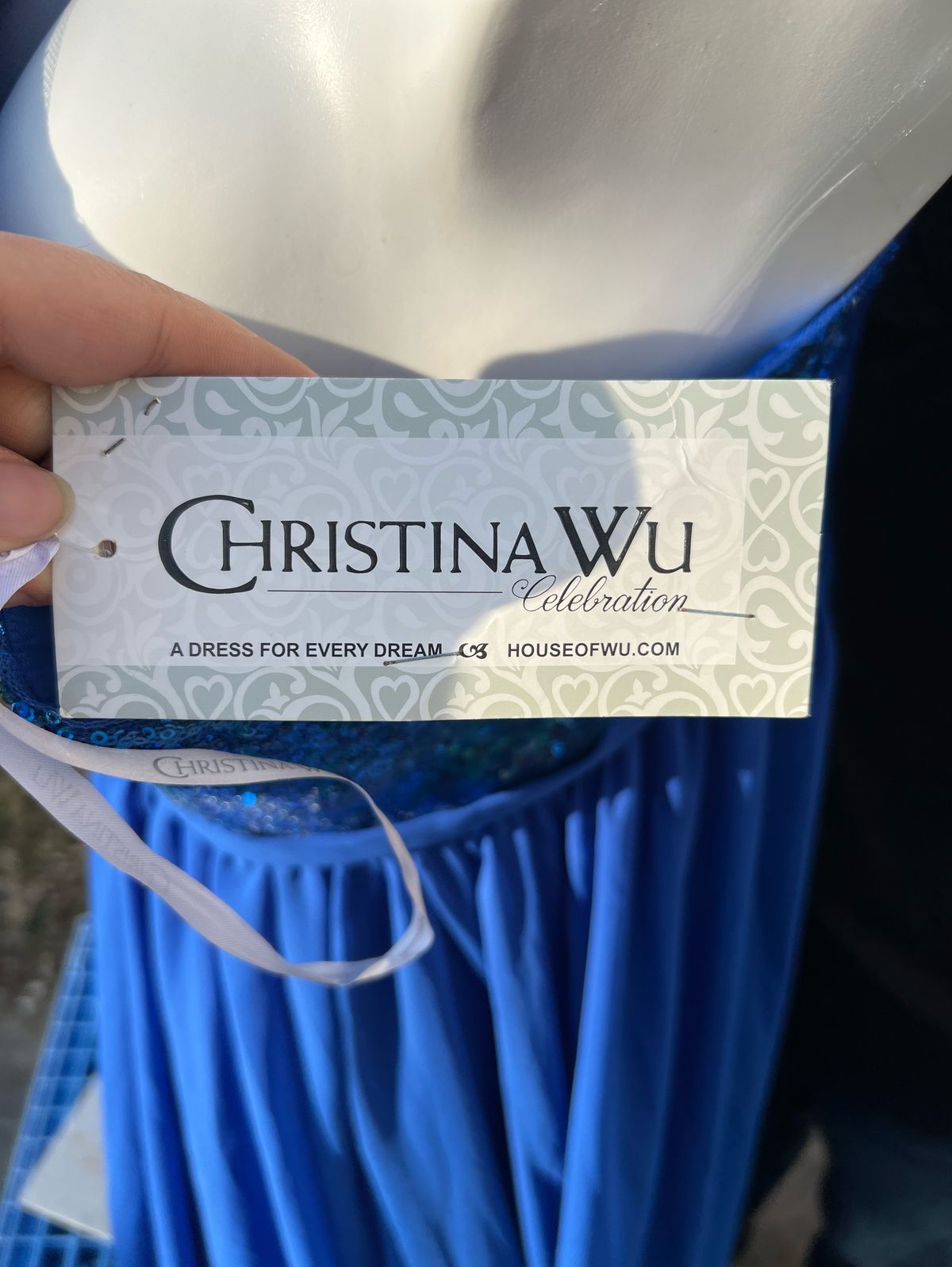 Christina Wu Plus Size 26 Plunge Blue Side Slit Dress on Queenly