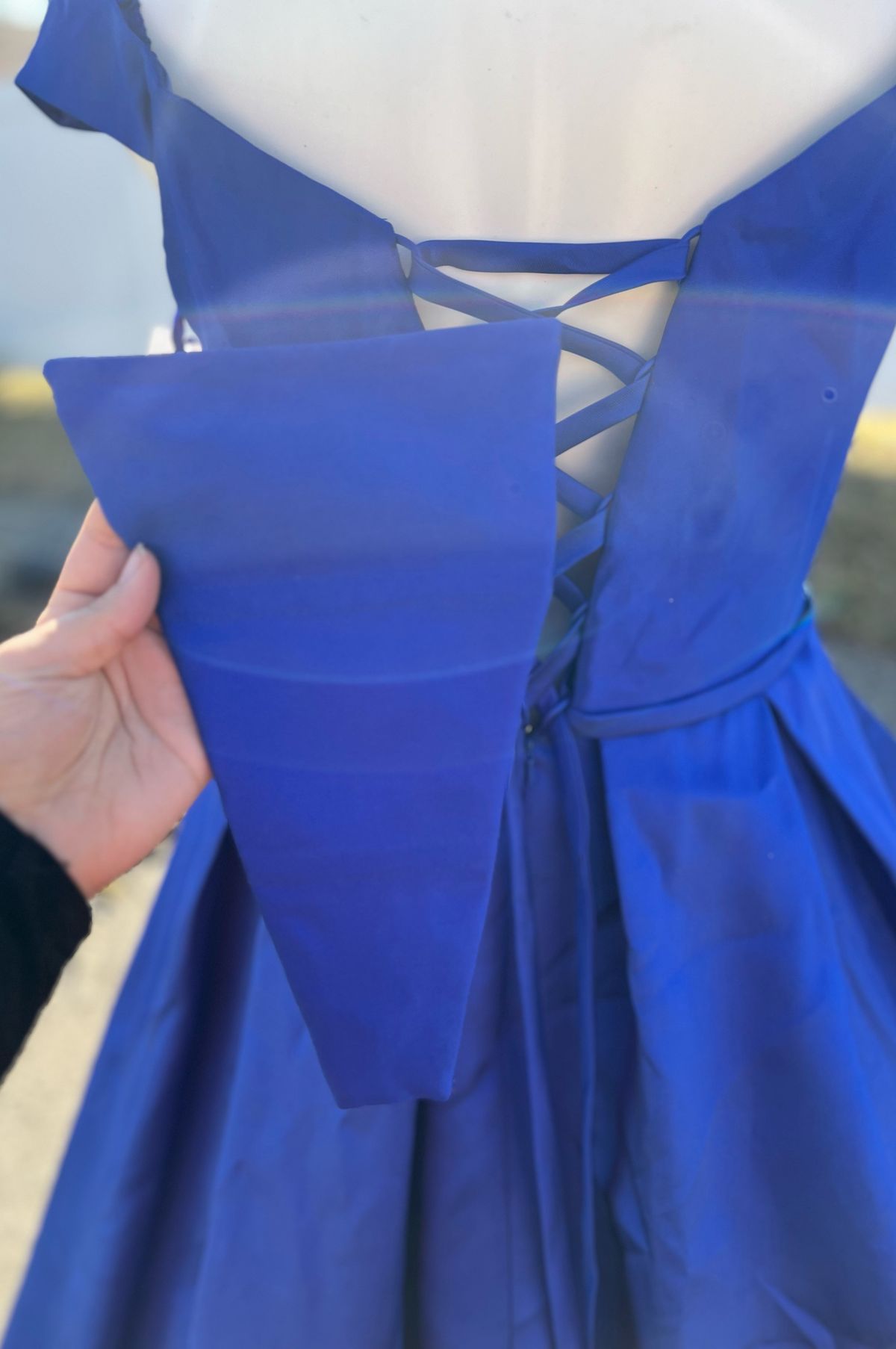 Size M Prom Off The Shoulder Blue Ball Gown on Queenly