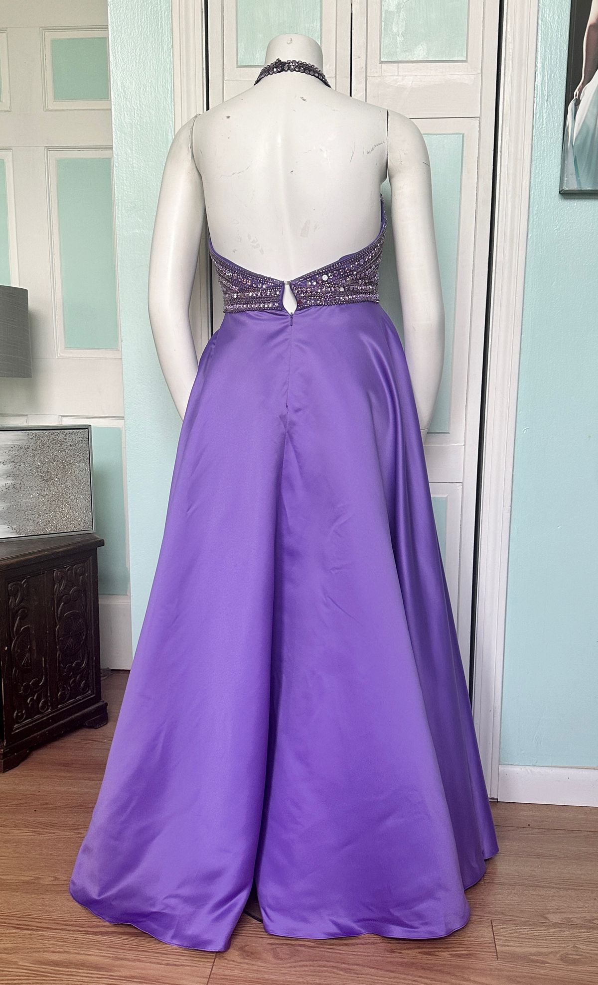 Style 17-250 Madison James Size 14 Prom Halter Purple A-line Dress on Queenly