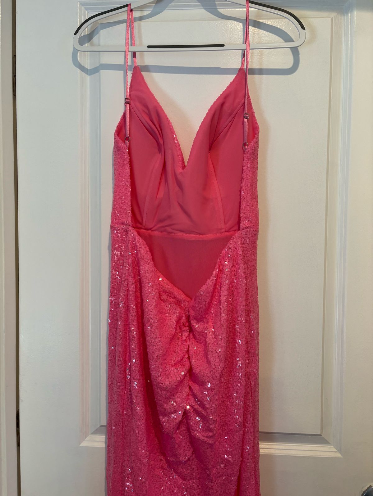 Size 12 Plunge Hot Pink Mermaid Dress on Queenly