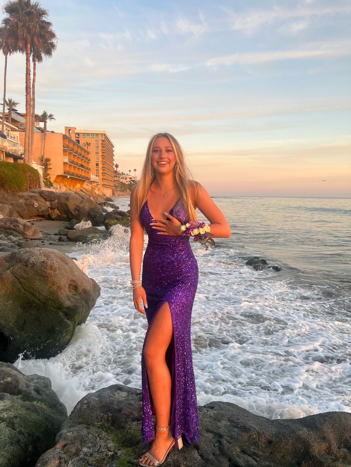 Size XS Prom Plunge Purple Side Slit Dress on Queenly