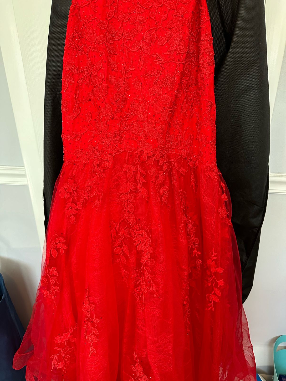 Amarra Size 8 Prom Plunge Red Mermaid Dress on Queenly