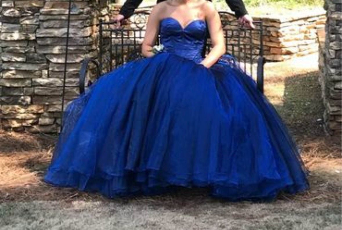 Sherri Hill Size 4 Prom Strapless Blue Ball Gown on Queenly