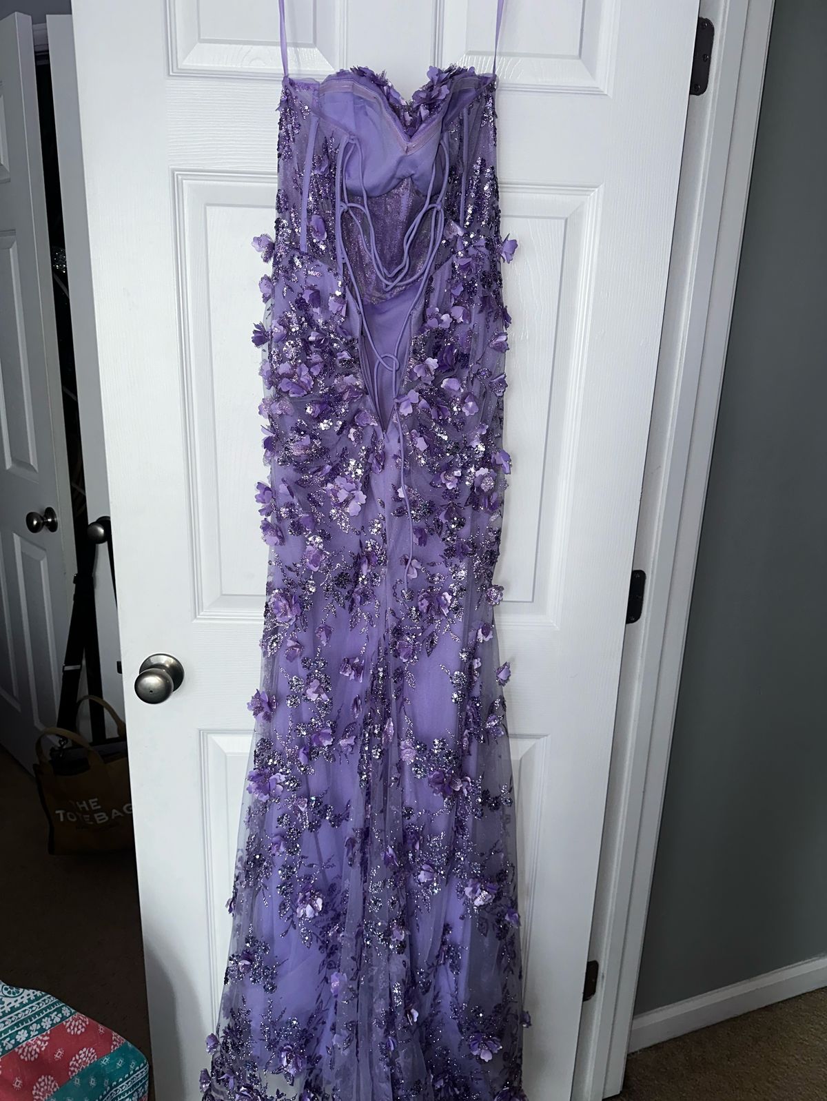 Style A1117 Andrea & Leo Couture Size 4 Prom Strapless Purple Side Slit Dress on Queenly