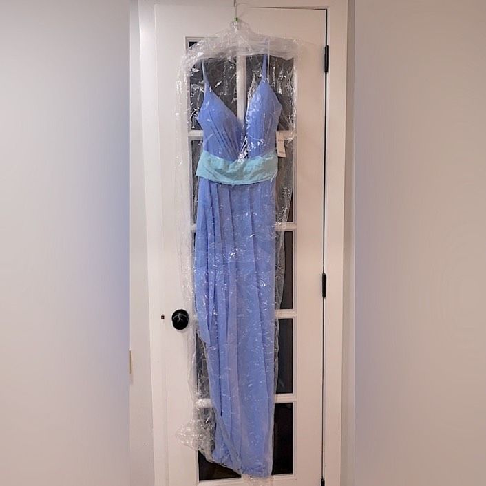Alyce Paris Size 12 Prom Plunge Light Blue Floor Length Maxi on Queenly