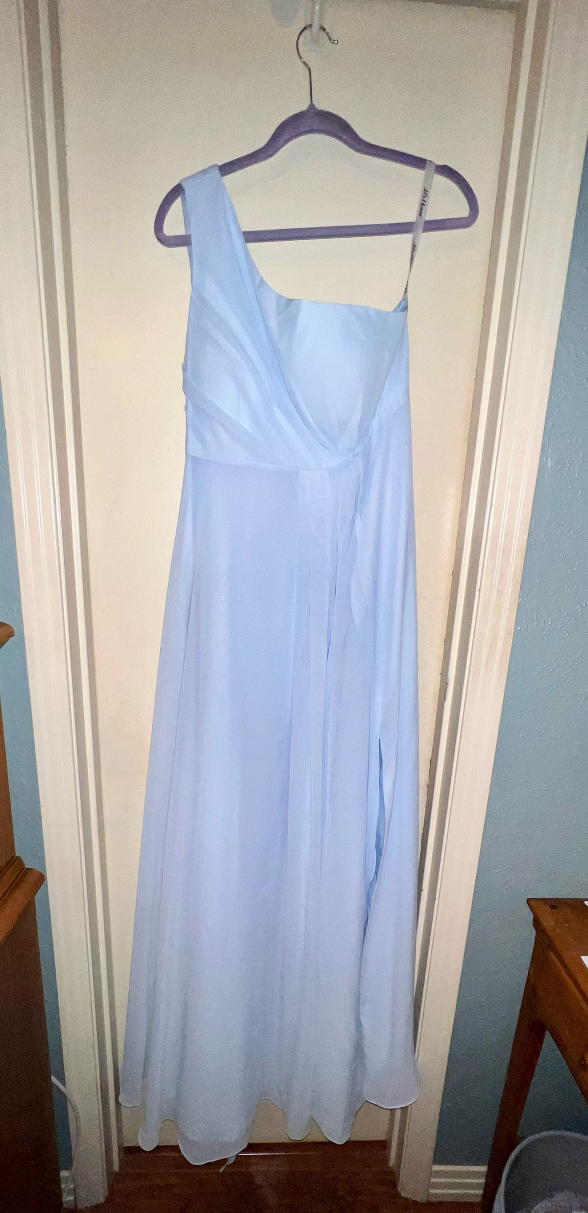 Size 10 Bridesmaid One Shoulder Blue Side Slit Dress on Queenly