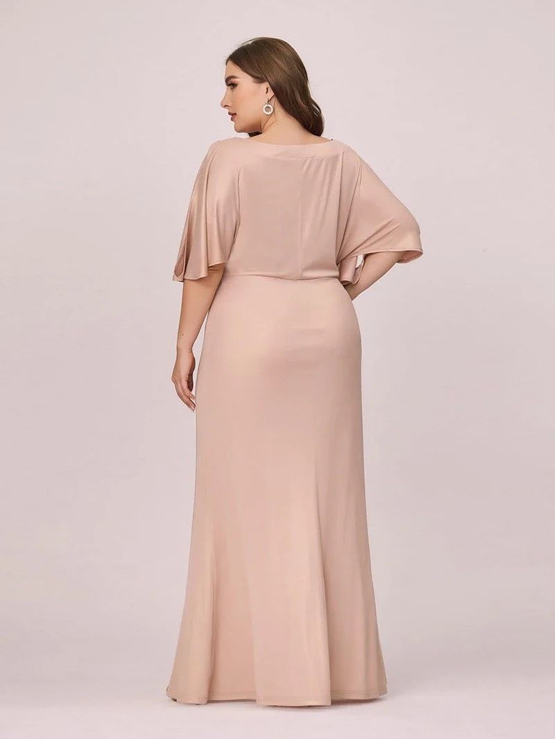 Style EP00467BH16 Ever Pretty Plus Size 20 Bridesmaid Plunge Coral A-line Dress on Queenly