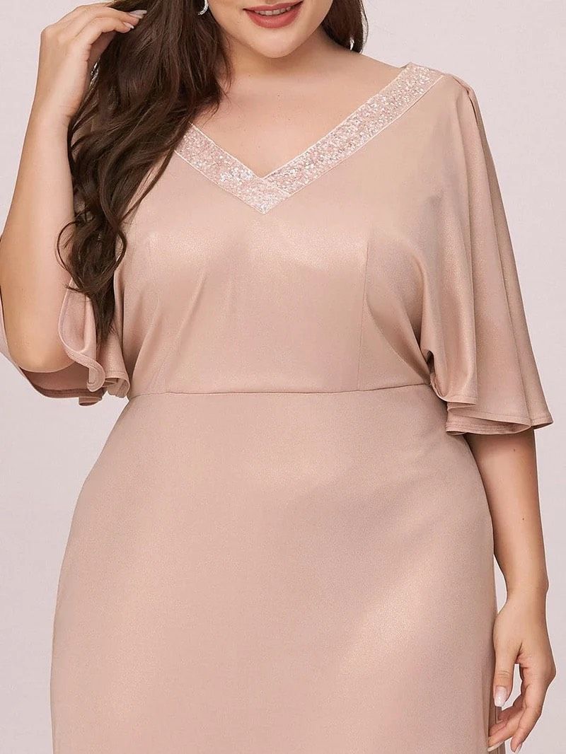 Style EP00467BH16 Ever Pretty Plus Size 20 Bridesmaid Plunge Coral A-line Dress on Queenly