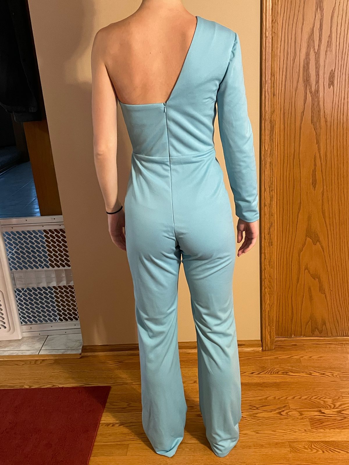 Size 2 Pageant Interview One Shoulder Blue Formal Jumpsuit on Queenly