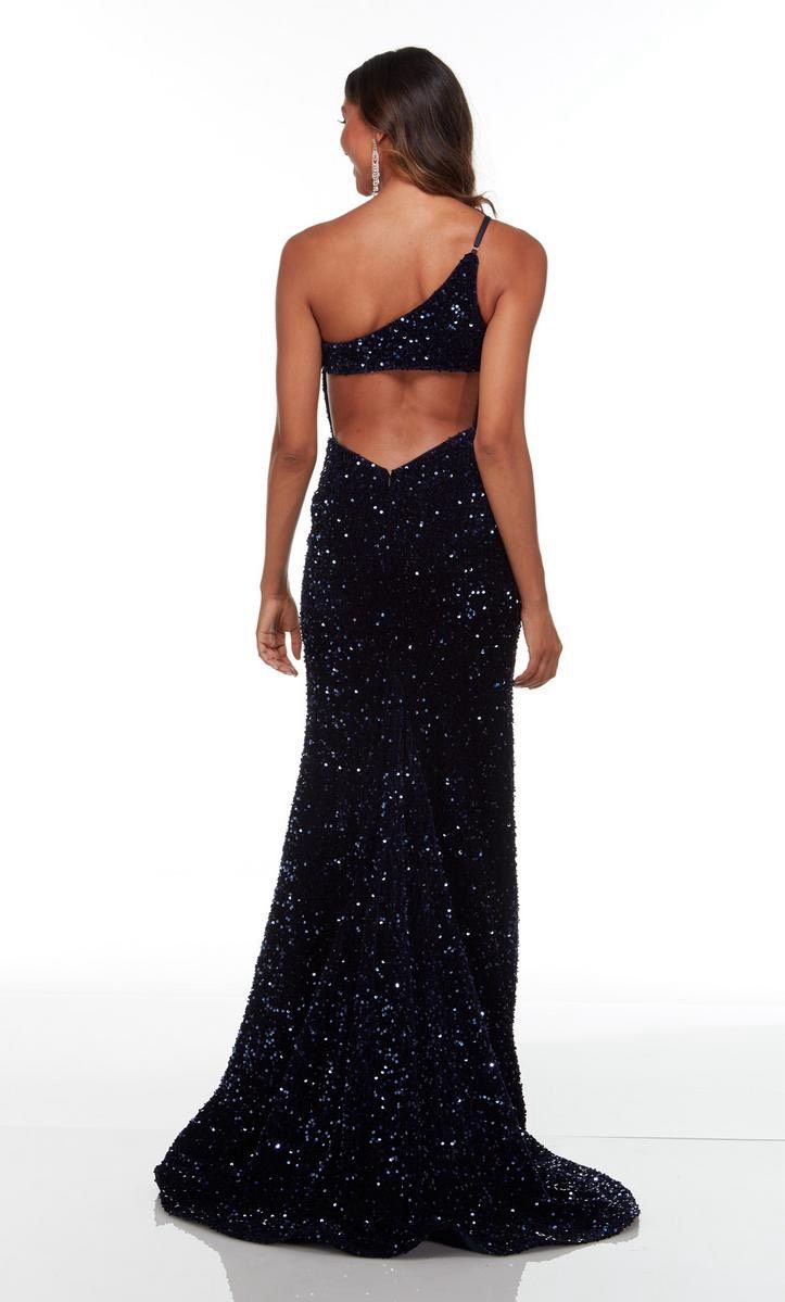 Style 61180 Alyce Paris Size 12 Prom One Shoulder Blue Side Slit Dress on Queenly