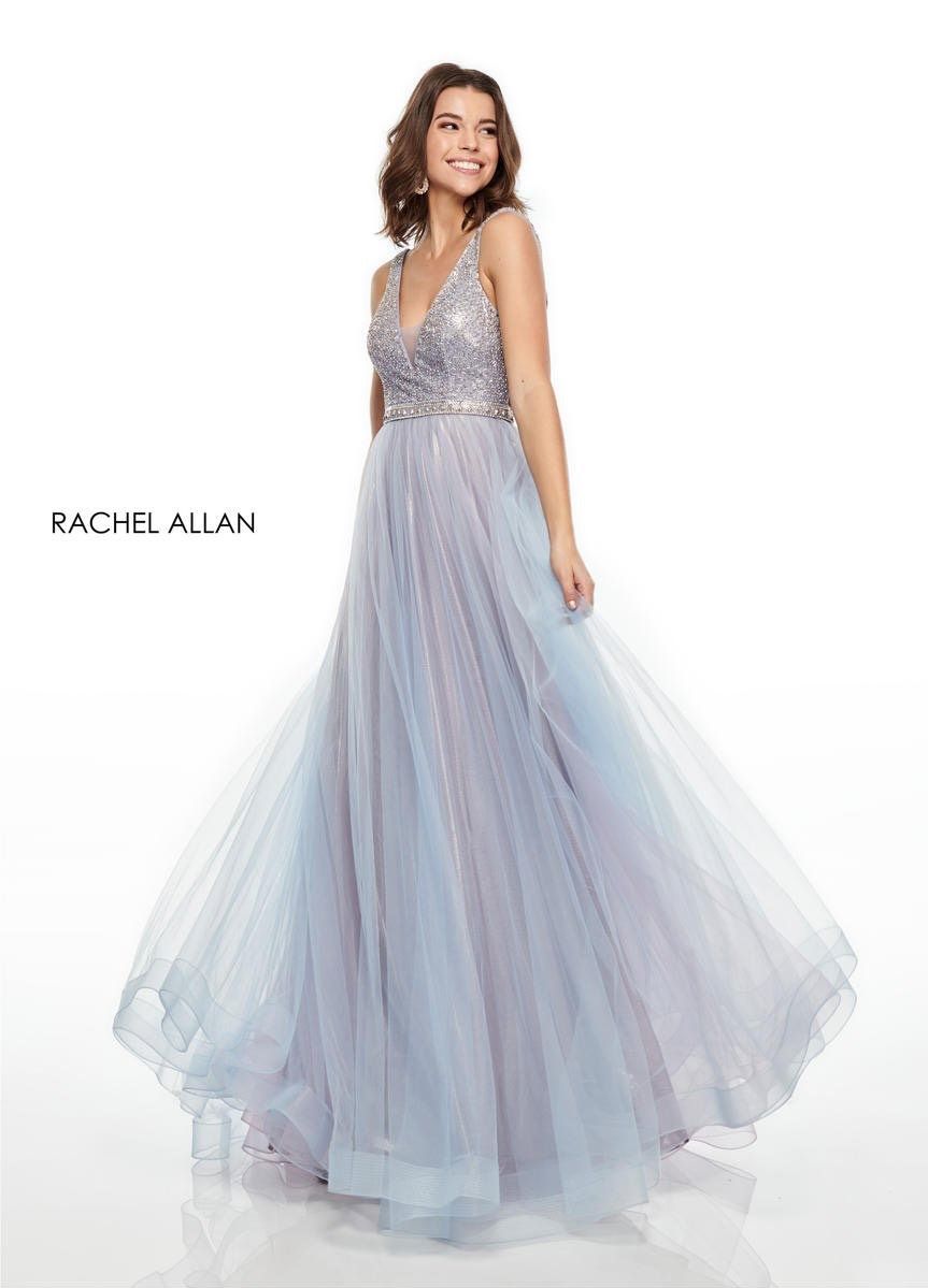 Style 7015 Rachel Allan Size 12 Prom Plunge Multicolor A-line Dress on Queenly