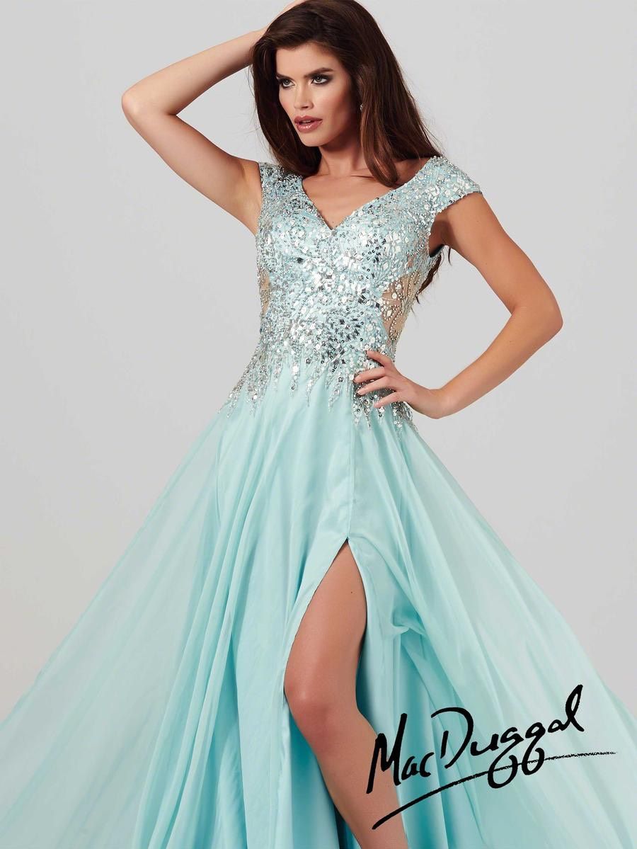 Style 85301M Mac Duggal Size 10 Prom Cap Sleeve Sequined Light Blue A-line Dress on Queenly