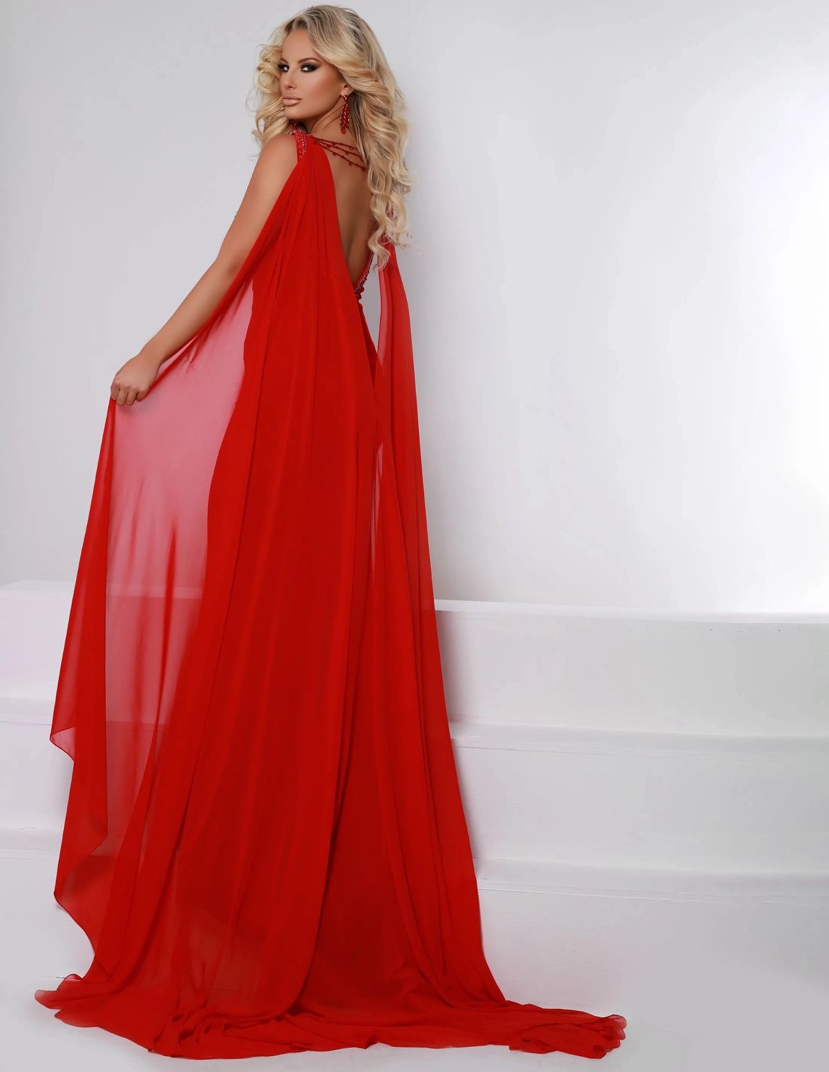 Style 2701 Johnathan Kayne Size 10 Plunge Velvet Red Mermaid Dress on Queenly